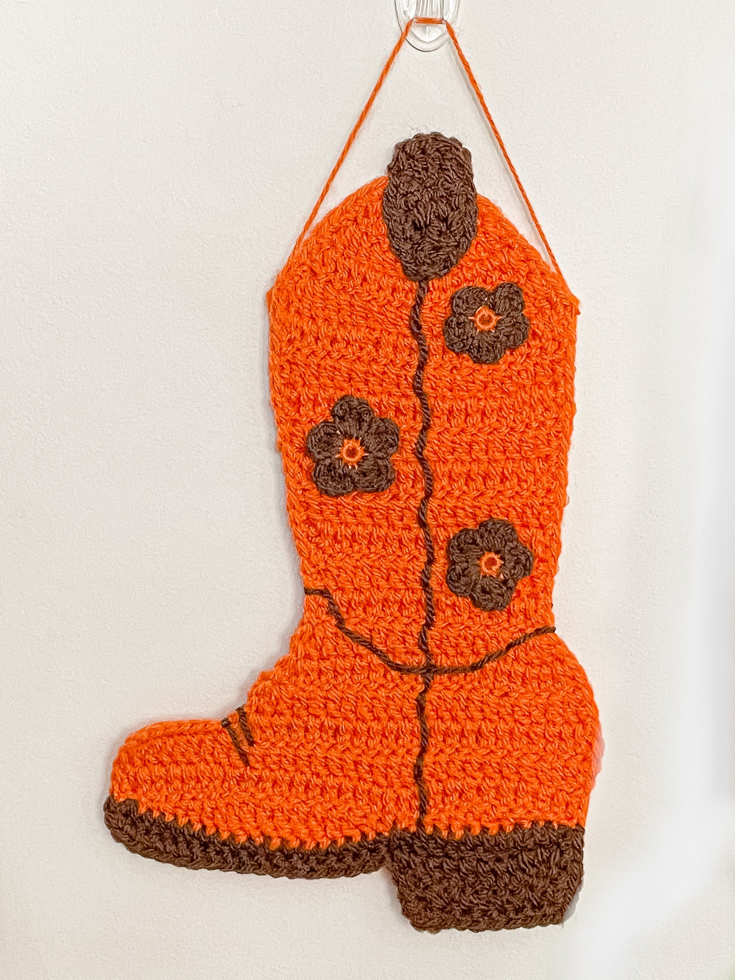 Cowboy Boot Crochet Wall Hanging in Orange
