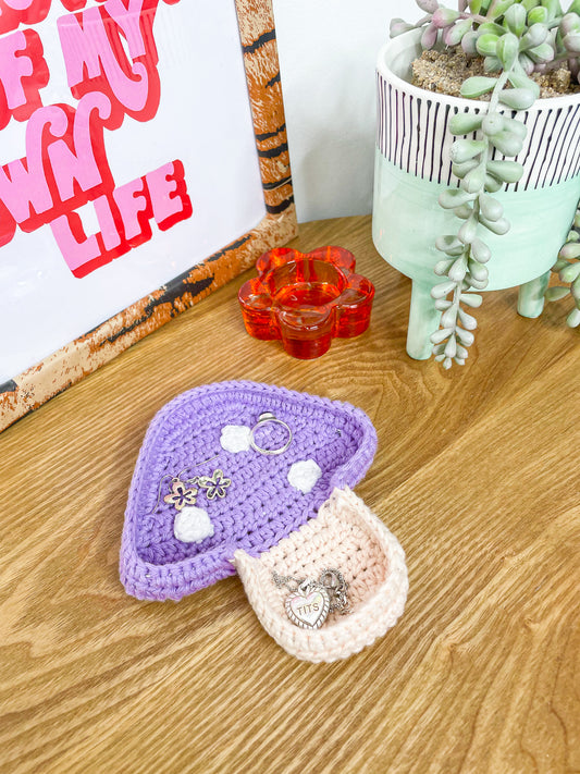 Mushroom Crochet Trinket Dish in Purple